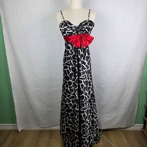 Cassandra Stone Giraffe Print Gown Red Bow Satin Formal Dress Size 0